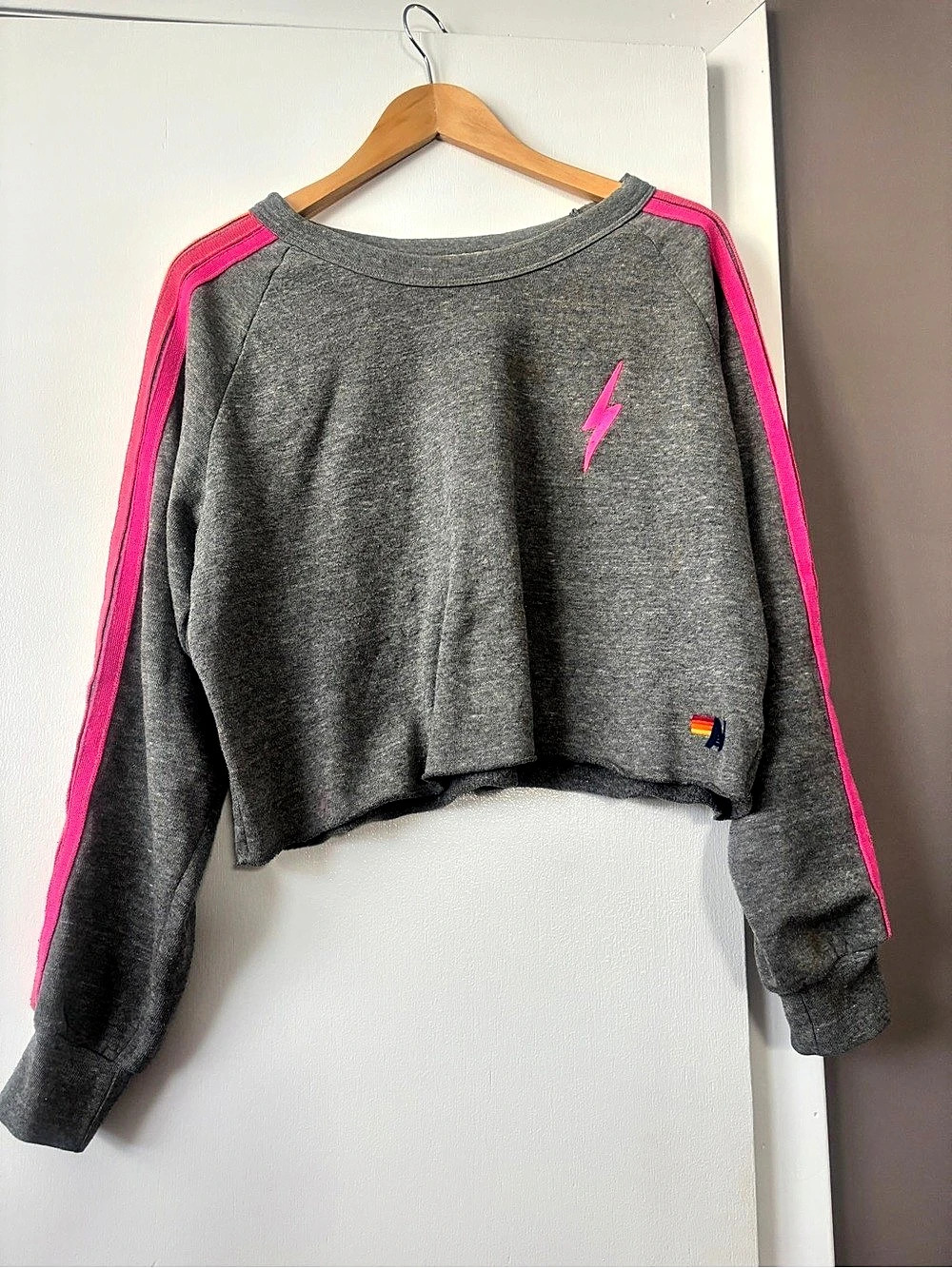 Aviator nation Women's Cropped Sweatshirt Gray & Pink